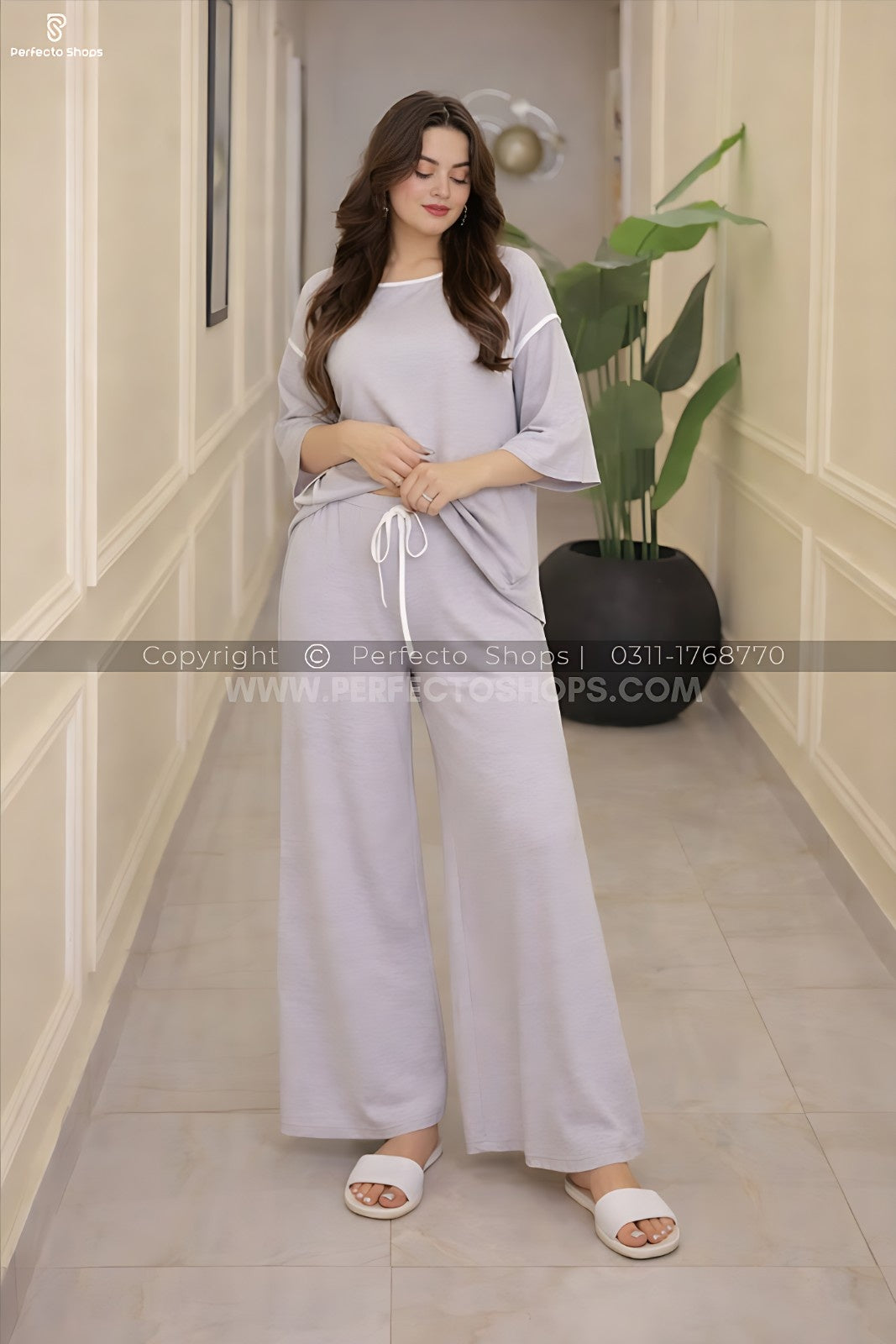 Grey Palazzo Style Night Suit