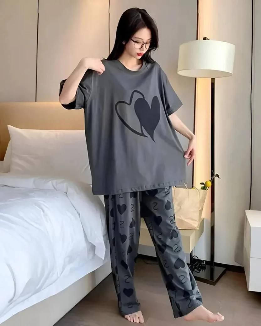 Grey Cozy Double Hearts PJ Set