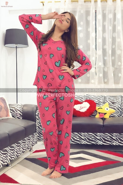 Heart Pattern Printed Night Suit