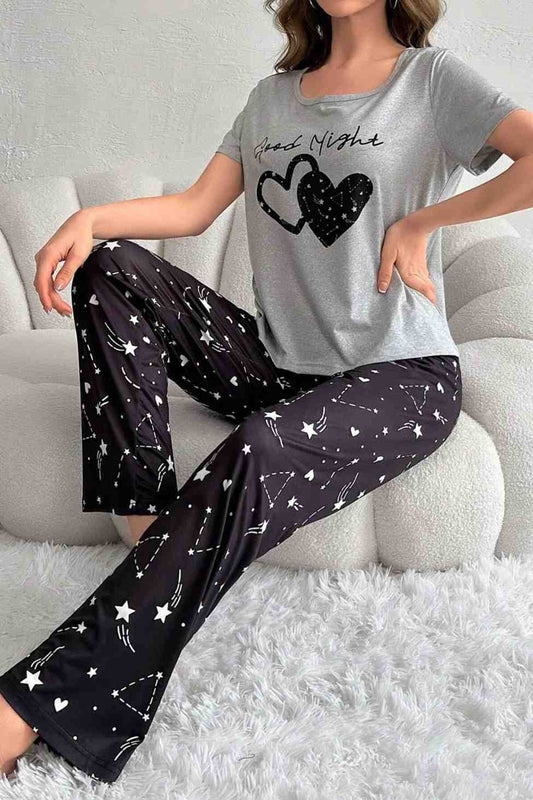 Heart & Good night Printed Night Suit
