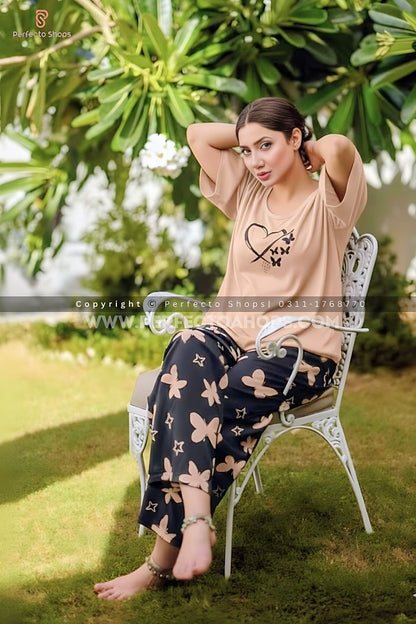 Heart and Butterfly Printed Night Suit