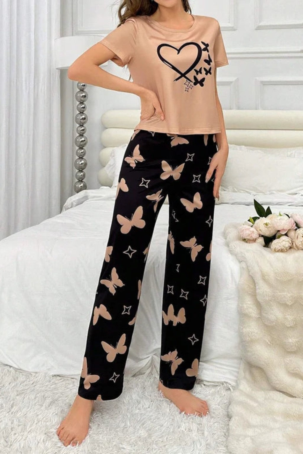 Cream Butterfly & Heart PJ Set