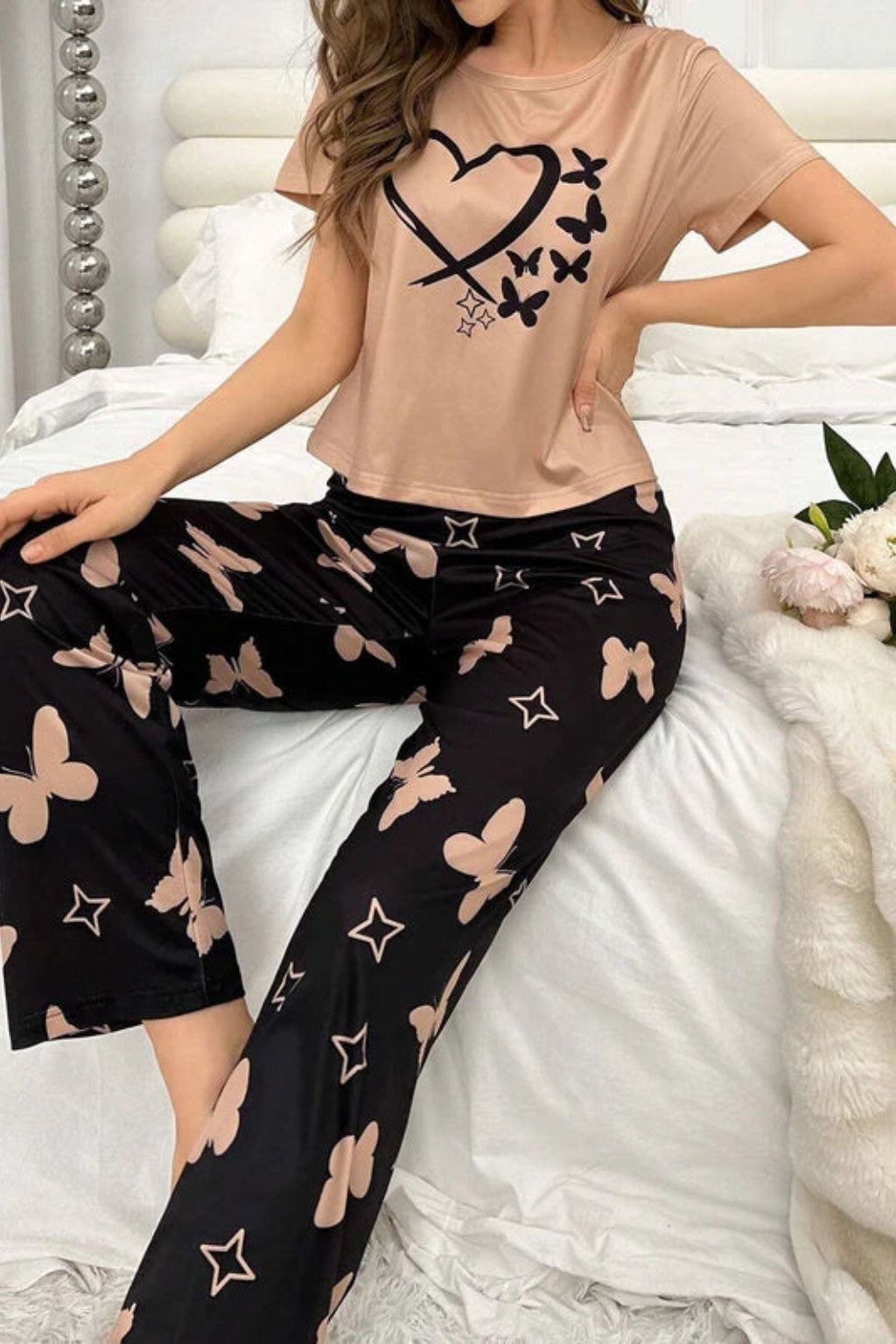Cream Butterfly & Heart PJ Set