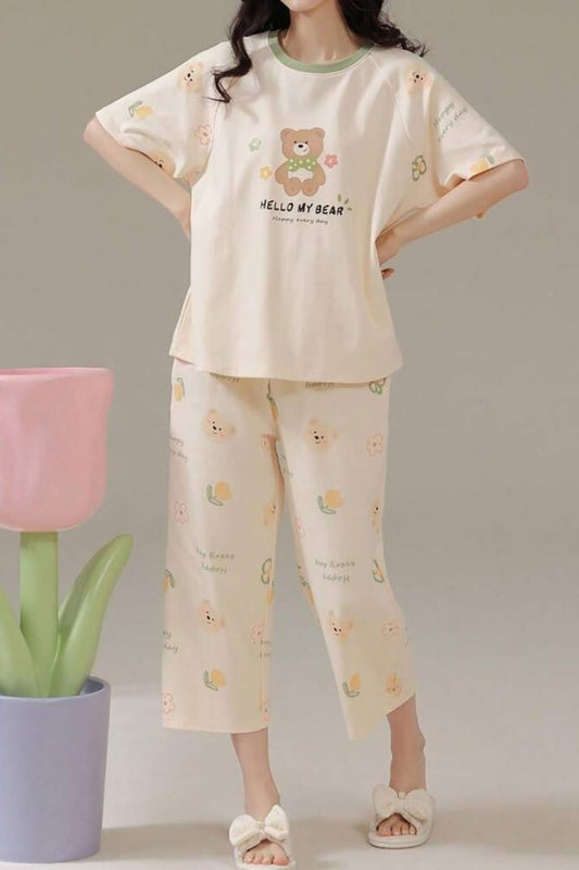 Hello My Bear Printed Night Suit