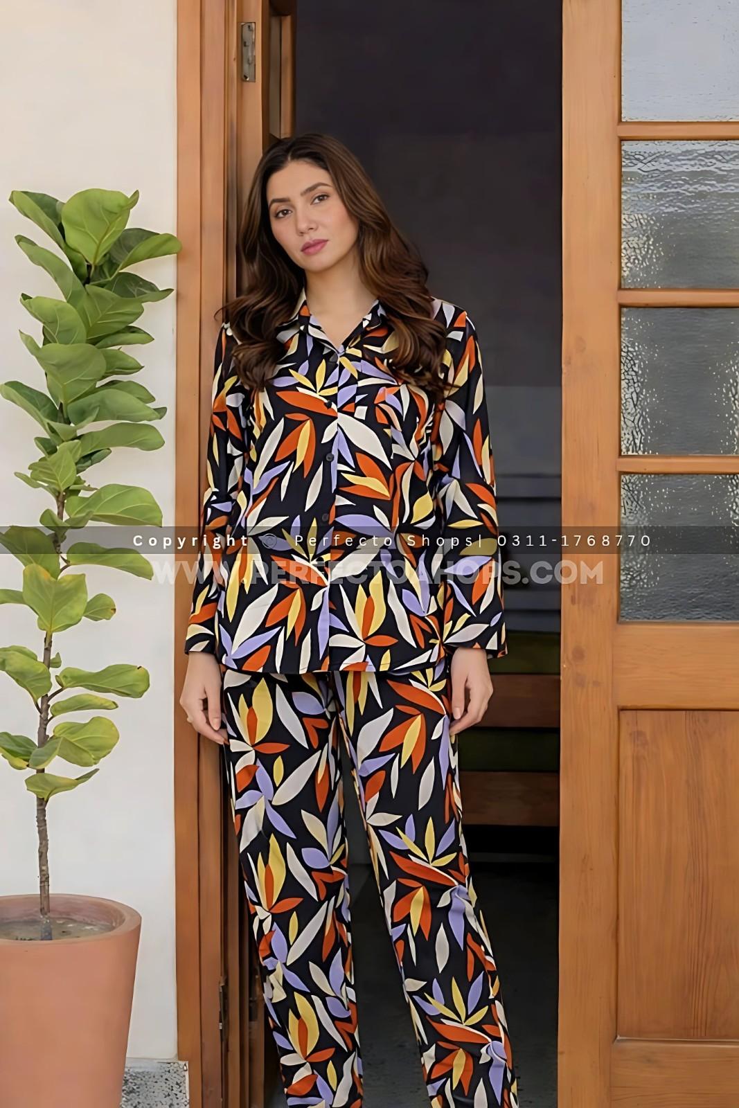 Imported Linen Printed Flower Bales PJ Set