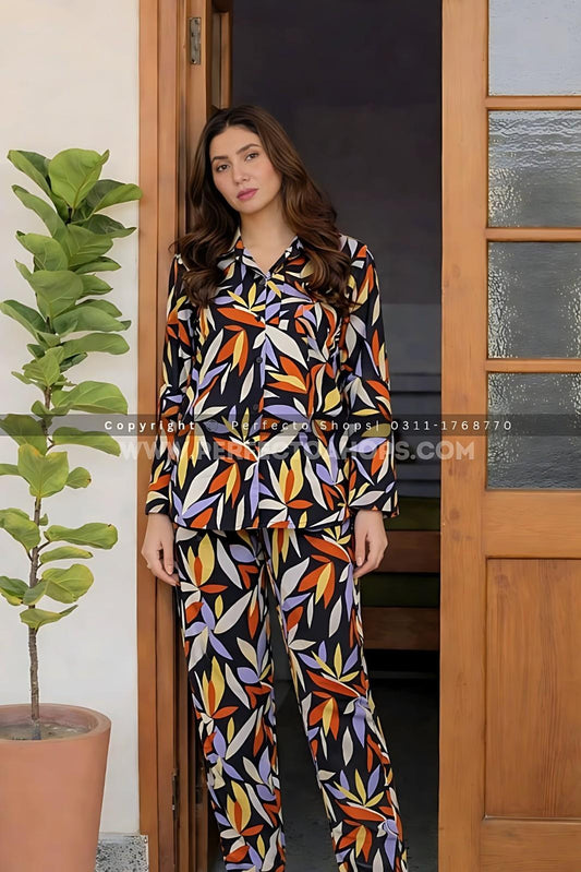 Imported Linen Printed Flower Bales PJ Set