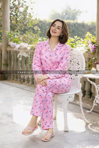 Imported Linen Printed Pink Rose PJ Set