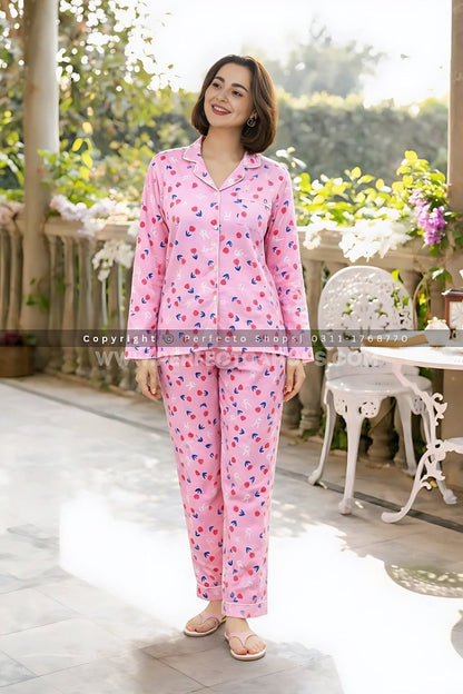 Imported Linen Printed Pink Rose PJ Set