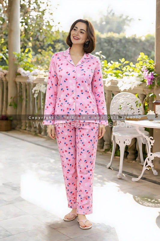 Imported Linen Printed Pink Rose PJ Set