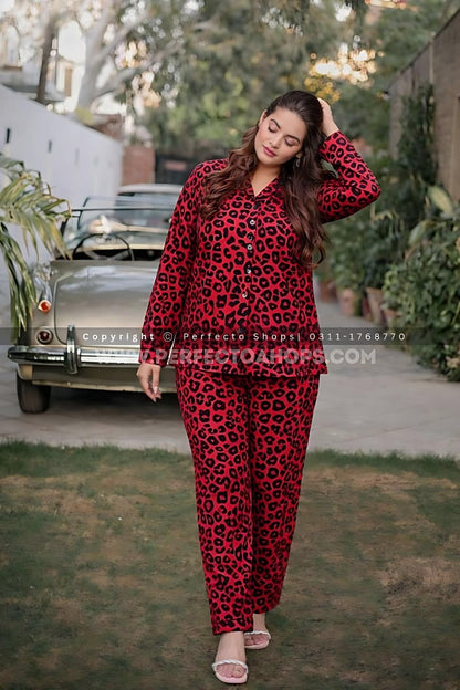 Imported Linen Printed Red Rose PJ Set