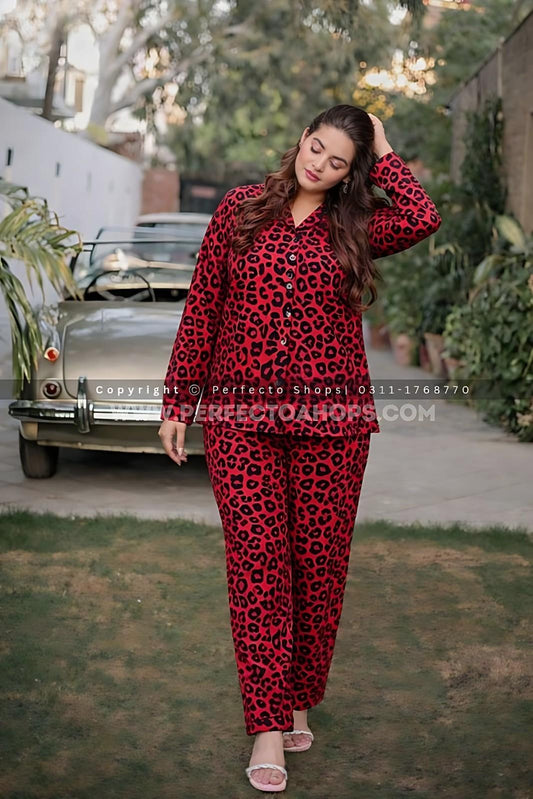 Imported Linen Printed Red Rose PJ Set