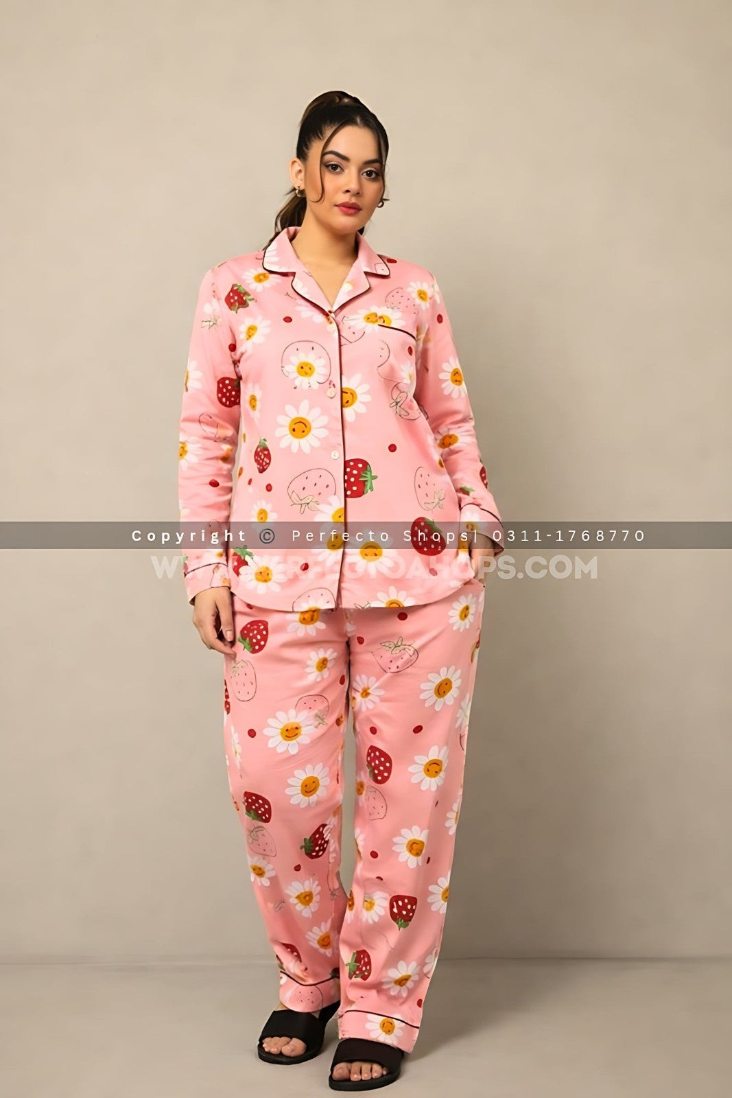 Imported Linen Printed Strawberry PJ Set