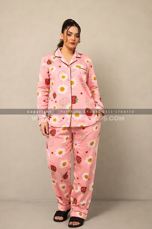 Imported Linen Printed Strawberry PJ Set