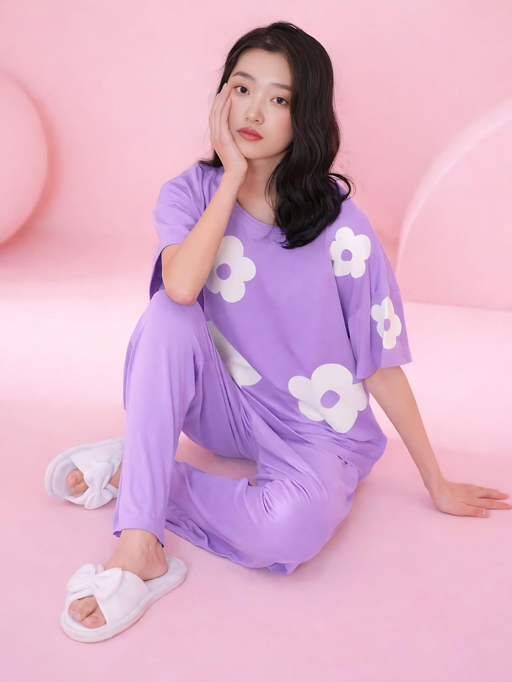 Lavender Flower Print Sleepwear PJ Set