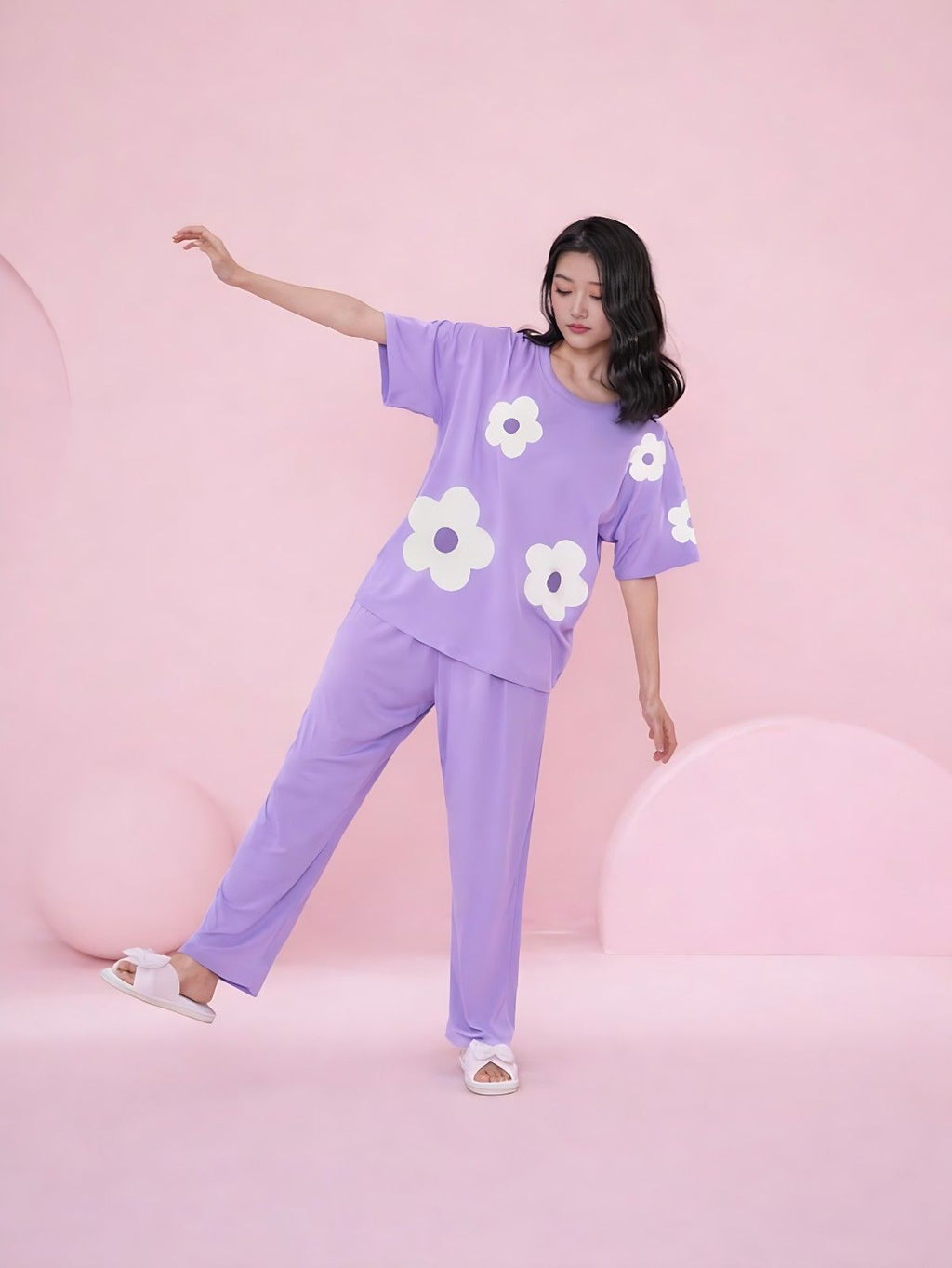 Lavender Flower Print Sleepwear PJ Set
