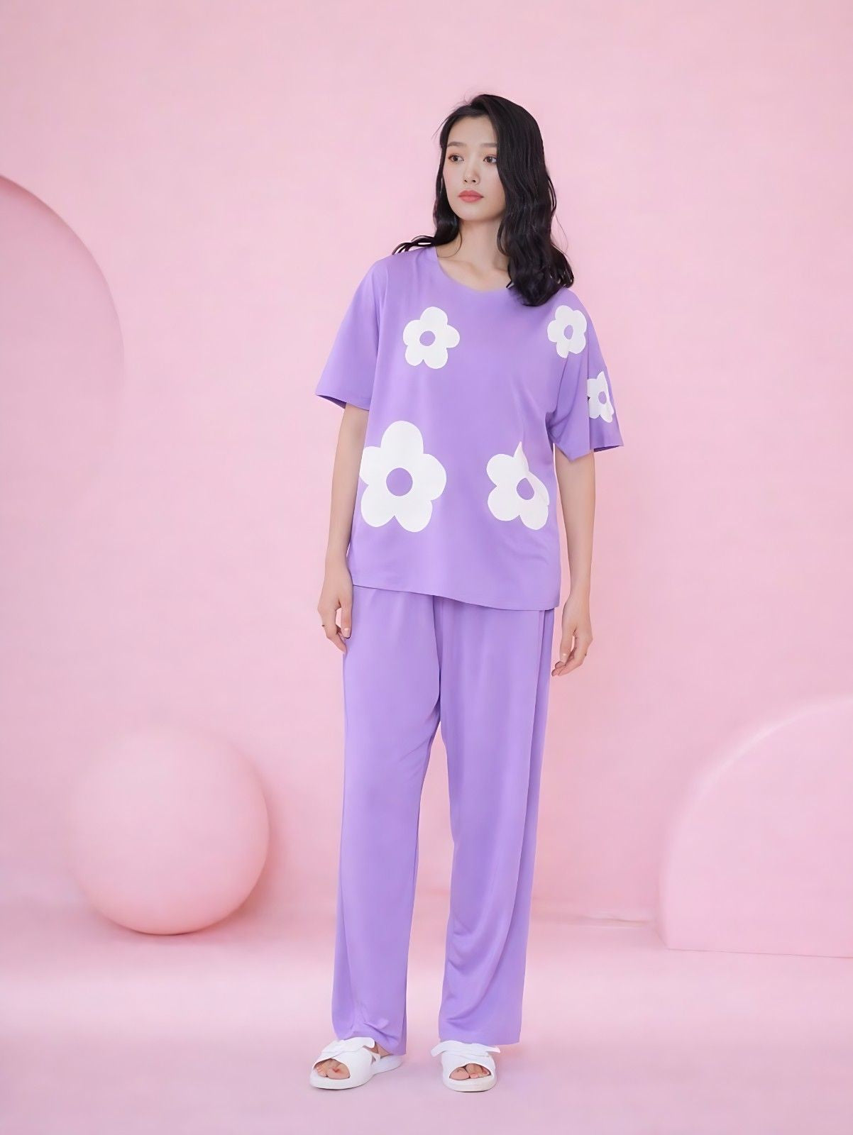 Lavender Flower Print Sleepwear PJ Set