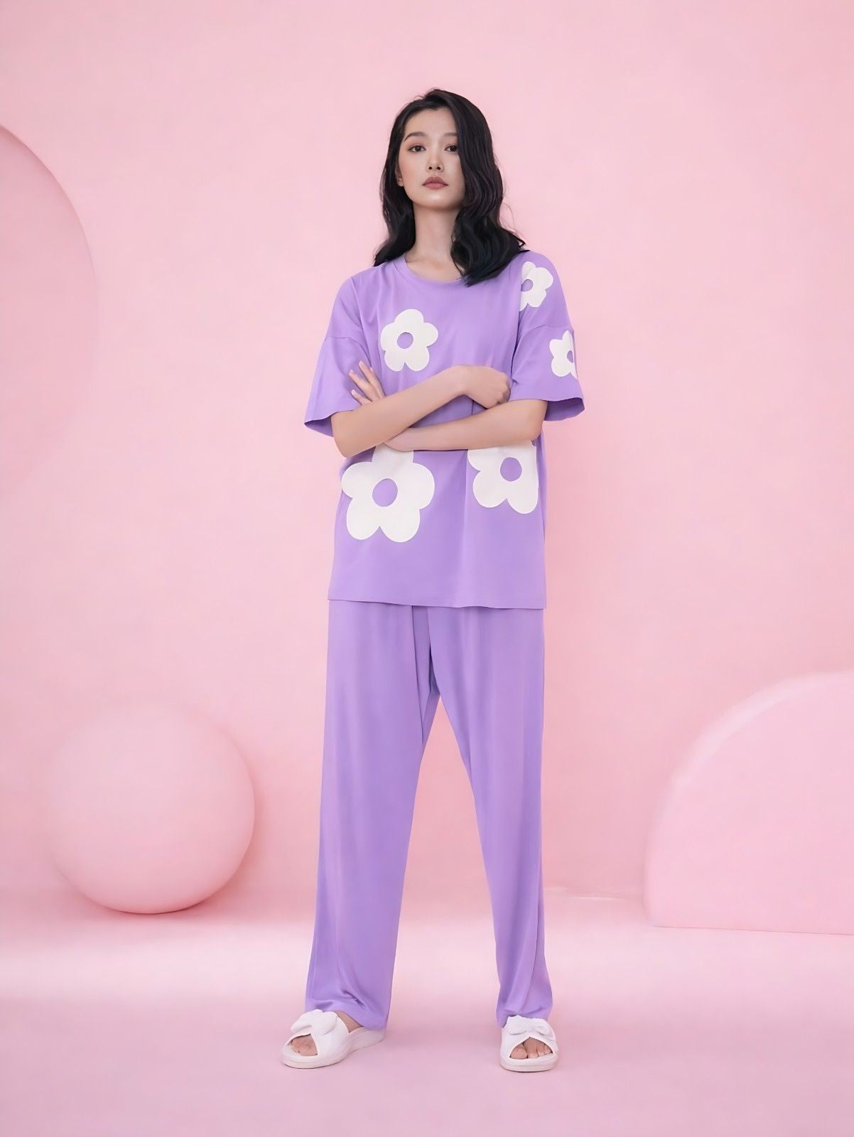 Lavender Flower Print Sleepwear PJ Set