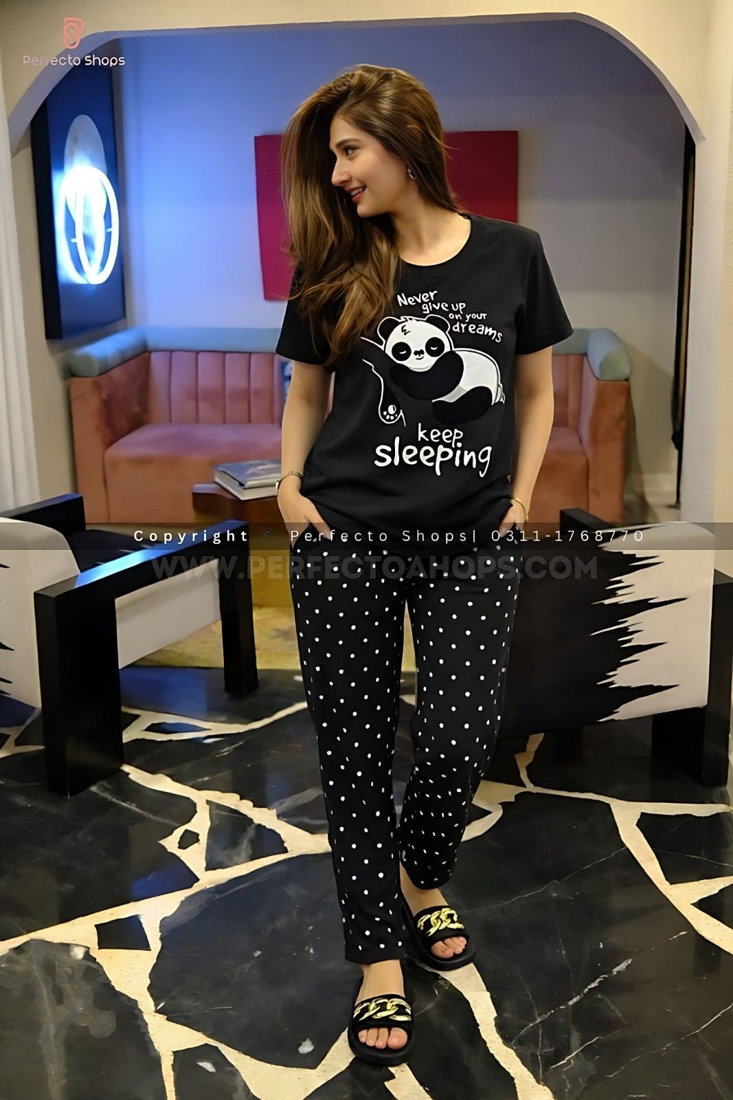 Black Bear Printed  Night Suit