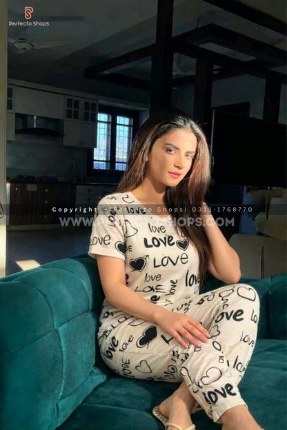Love & Heart Printed Night suit
