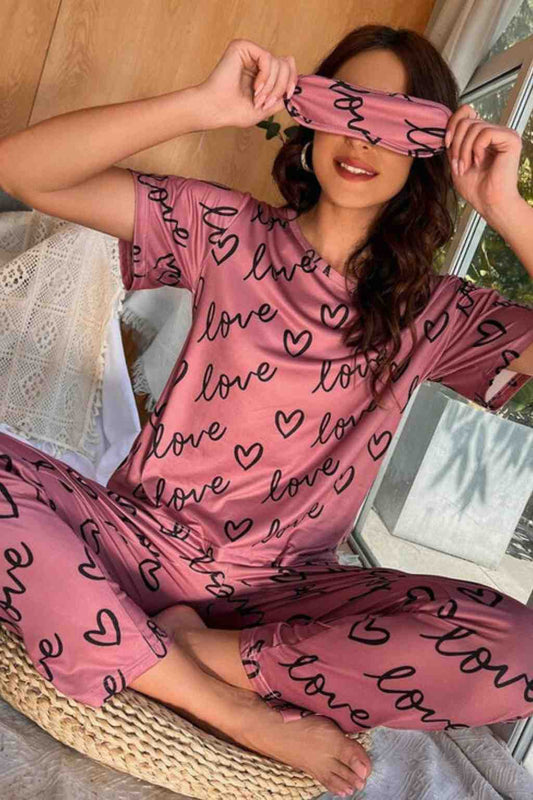 Love Heart T-Pink  Printed Night Suit