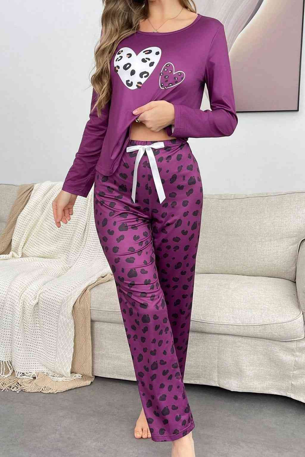 Magenta Purple Leopard Skin Printed Night Suit