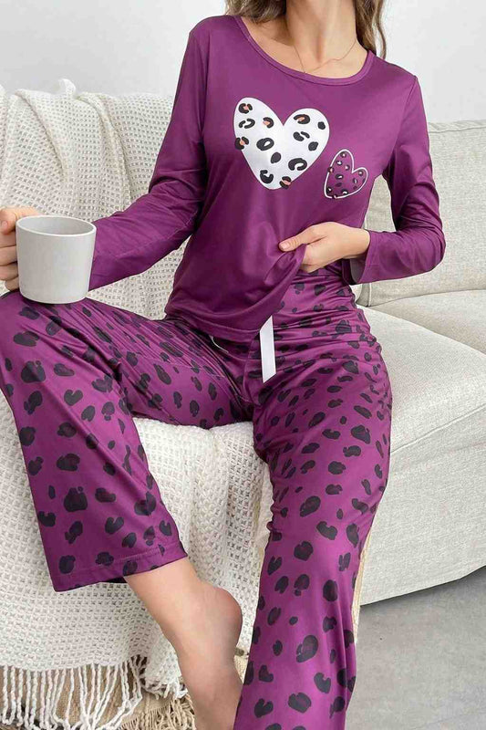 Magenta Purple Leopard Skin Printed Night Suit