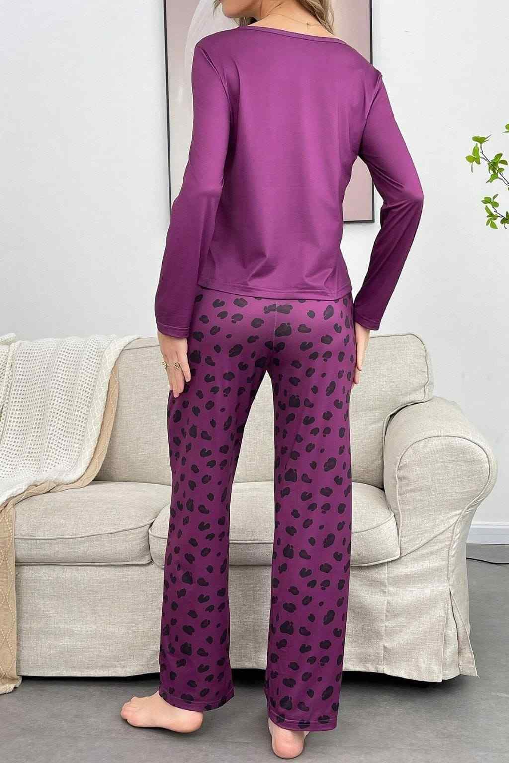 Magenta Purple Leopard Skin Printed Night Suit