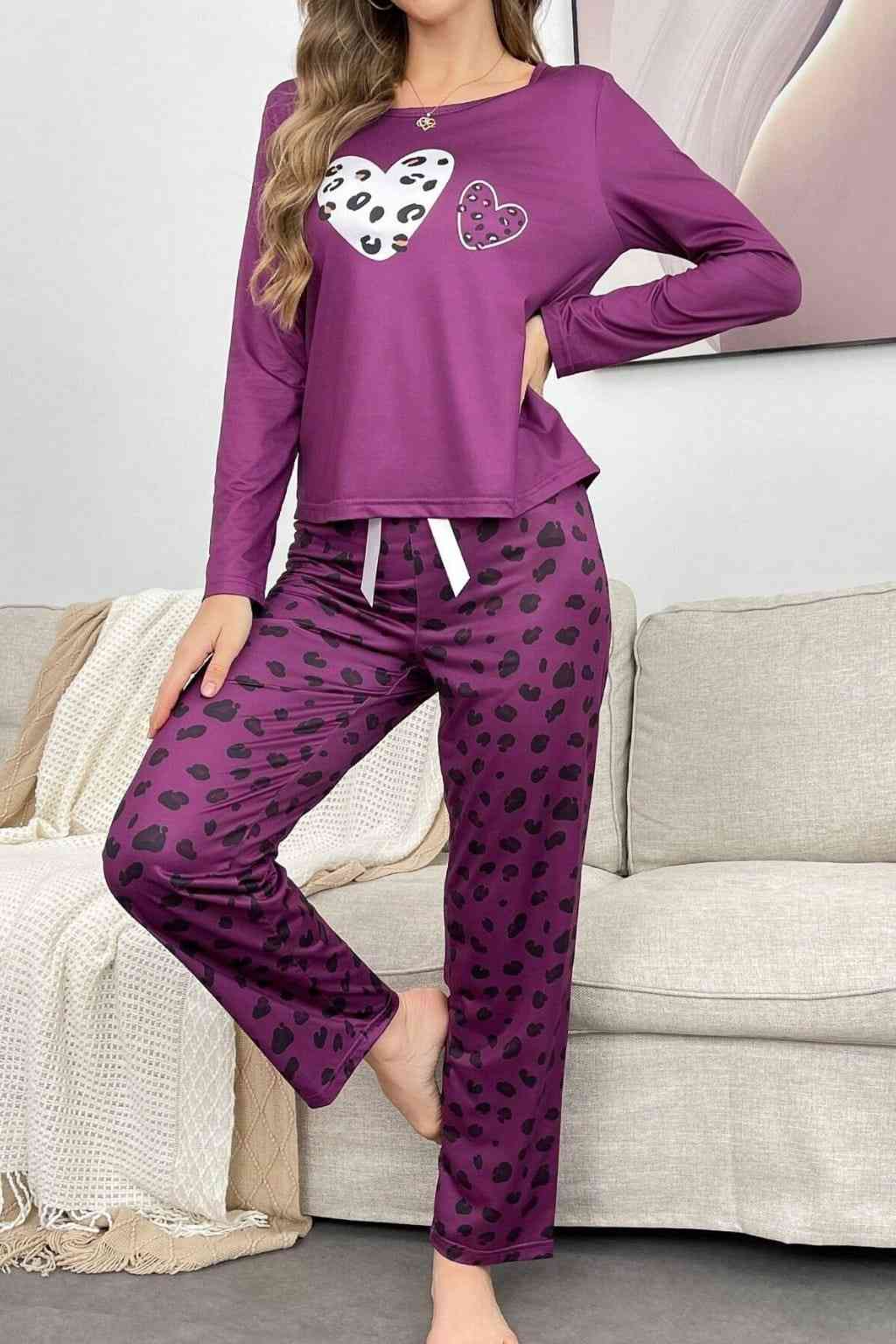 Magenta Purple Leopard Skin Printed Night Suit