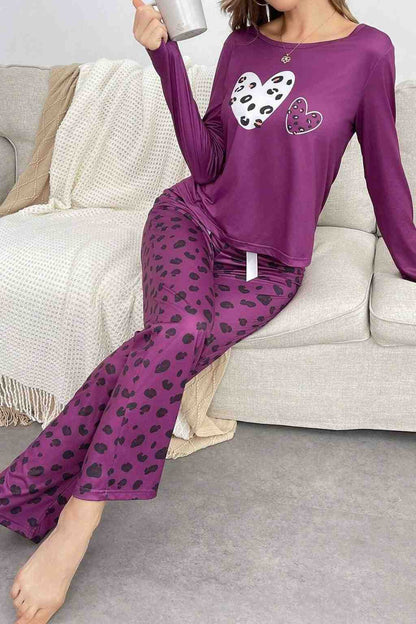 Magenta Purple Leopard Skin Printed Night Suit