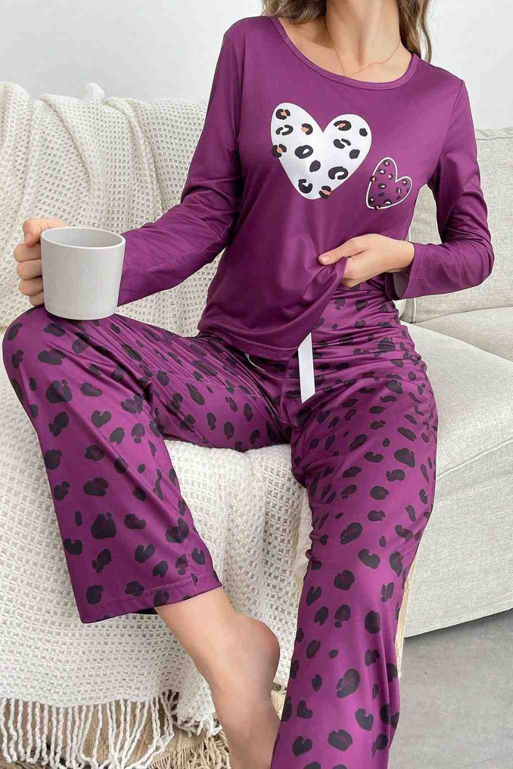 Magenta Purple Leopard Skin Printed Night Suit