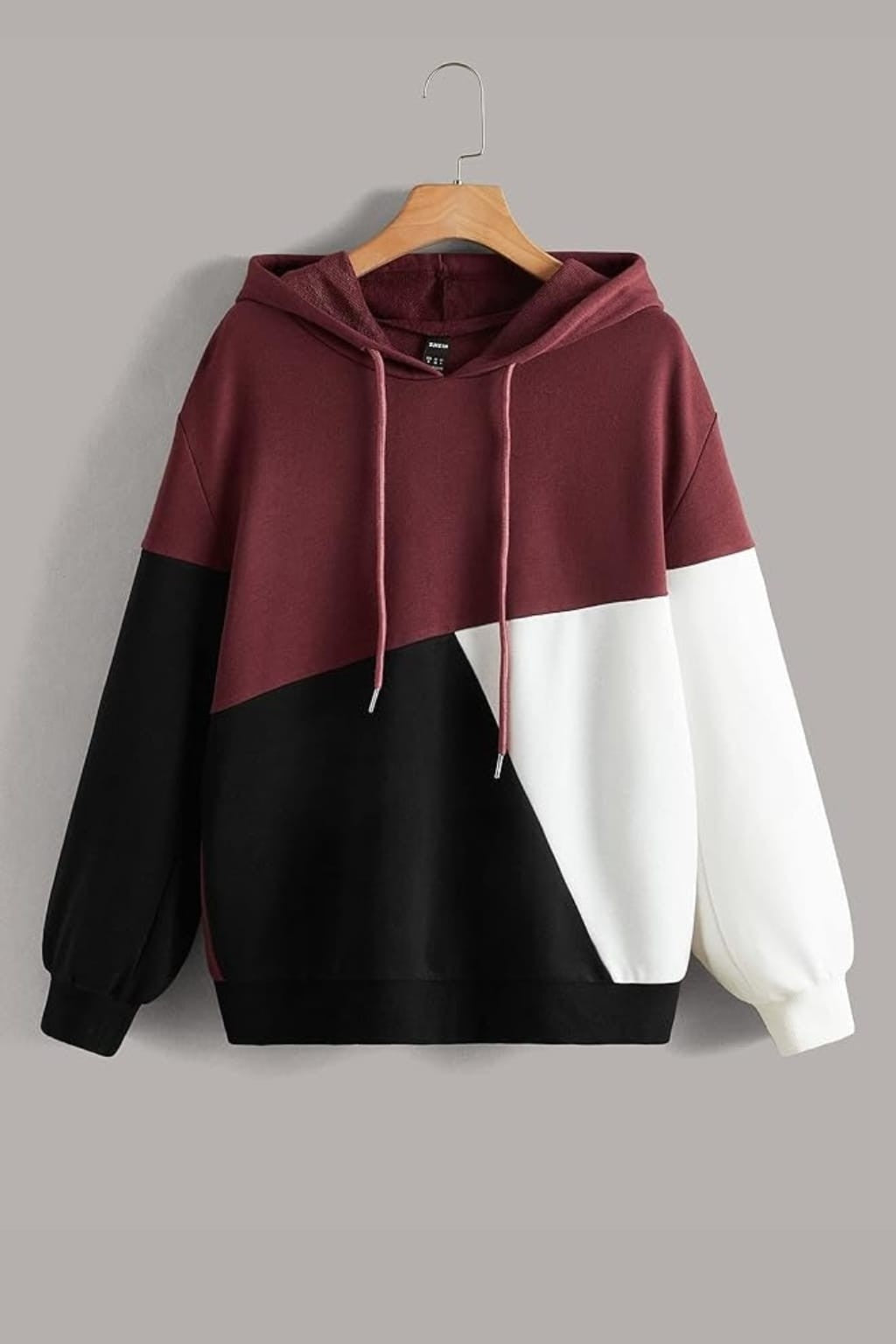 Maroon Black and White Cut and Sew Kangaroo Hoodie
