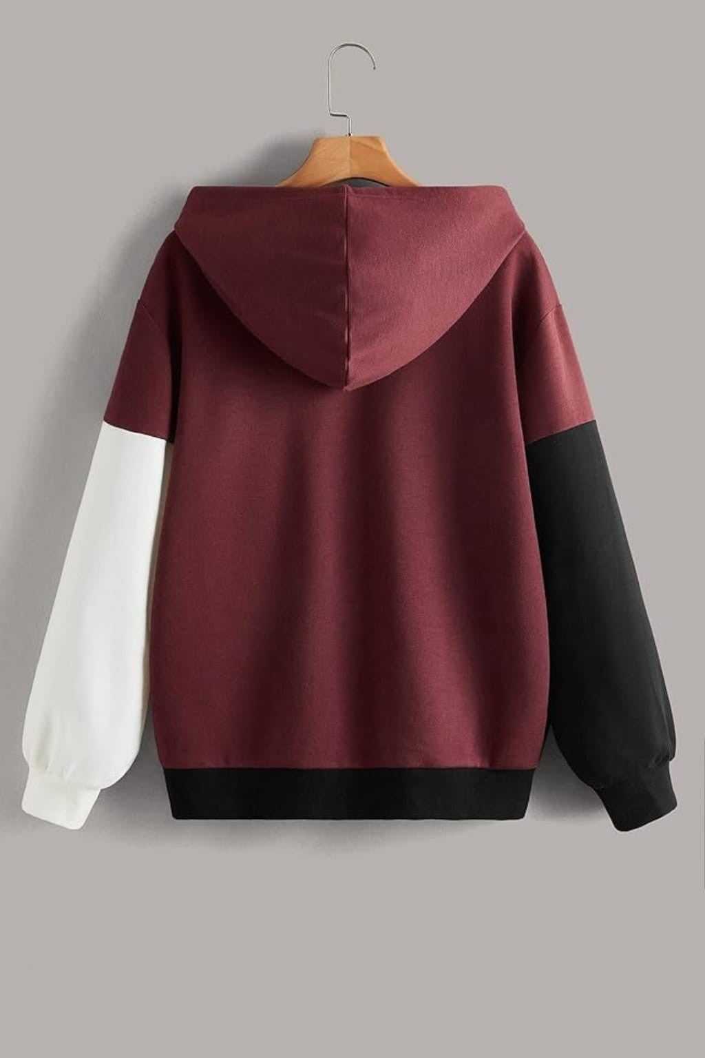 Maroon Black and White Cut and Sew Kangaroo Hoodie