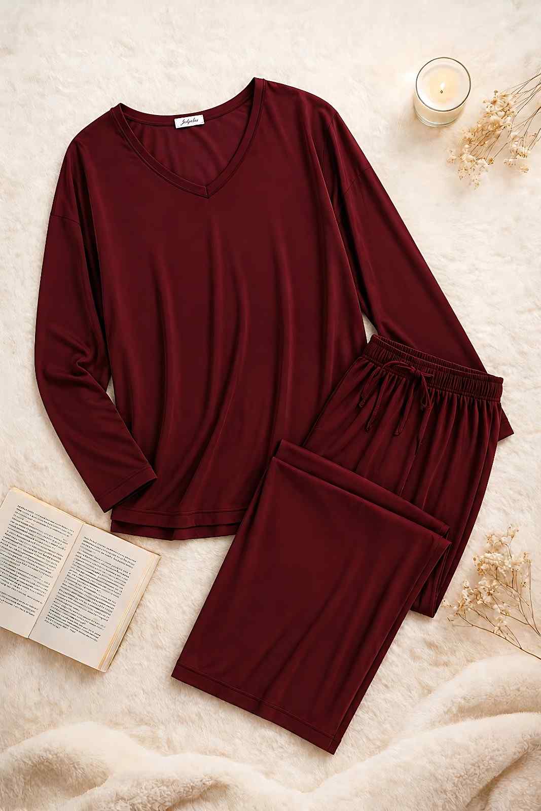 Maroon Elegant Loose Shirt Plazo Pajama PJ Set