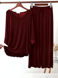 Maroon Plain Palazo PJ Set
