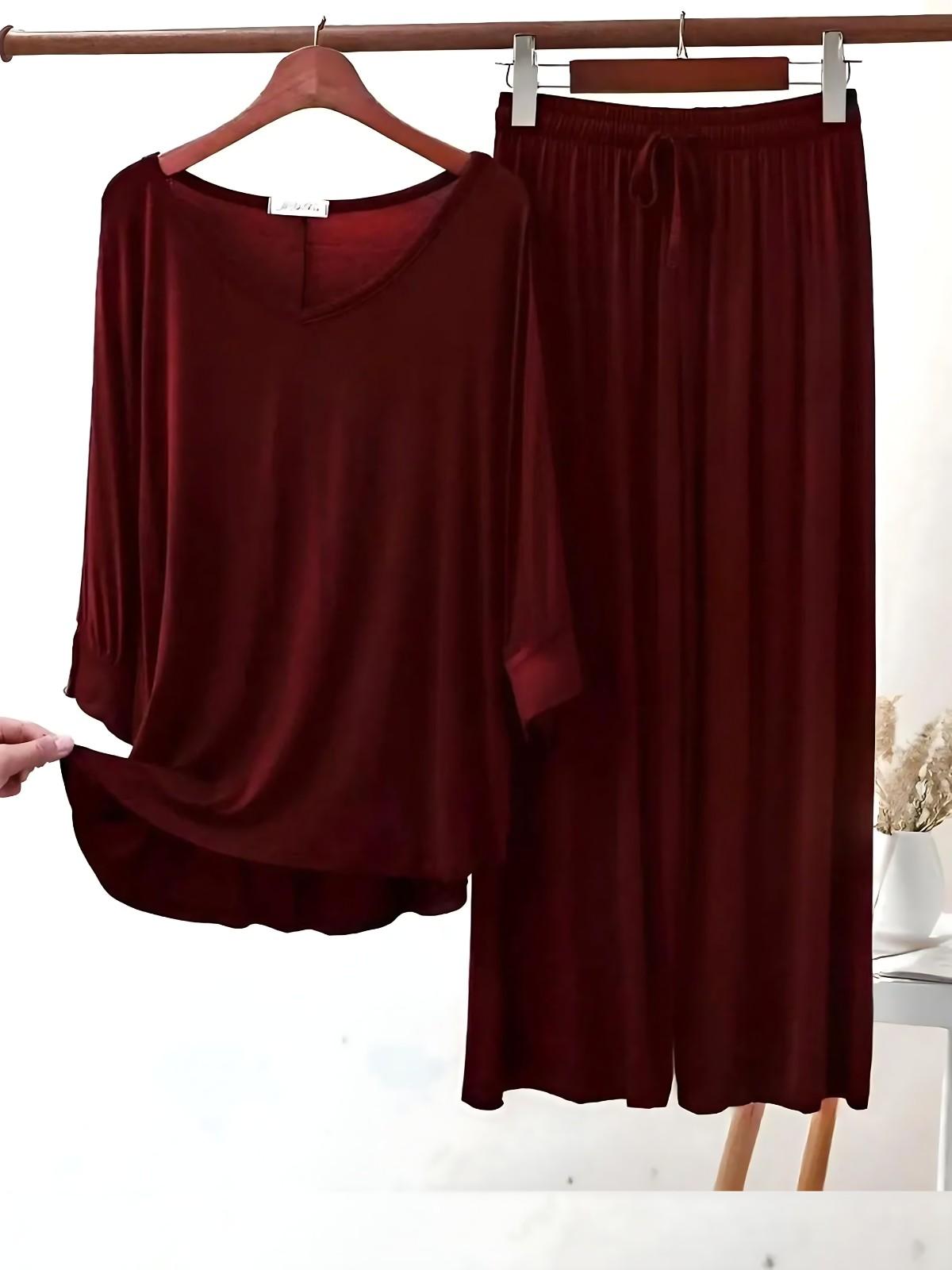 Maroon Plain Palazo PJ Set
