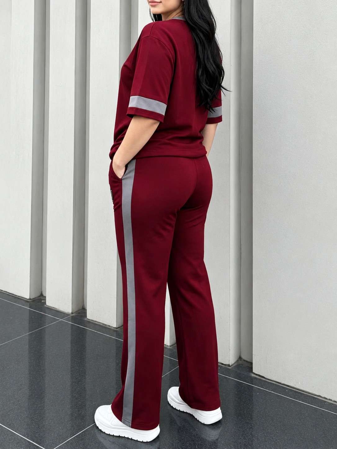 Maroon Elegant Round Neck Penal Co-Ord Set