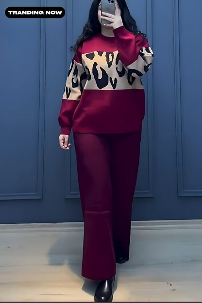 Maroon Wild Printed Fleece Co-ord Set