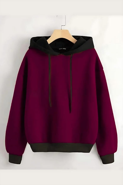 Maroon With Black Basic Kangaroo Hoodie