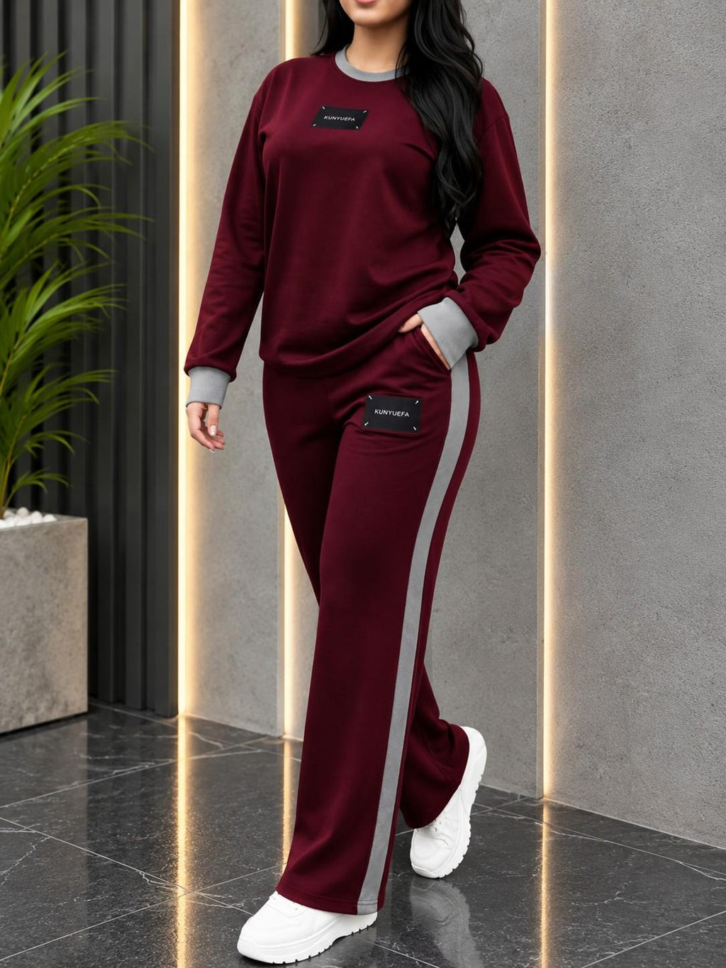 Maroon Elegant Round Neck Fleece Winter Co-Ord Set