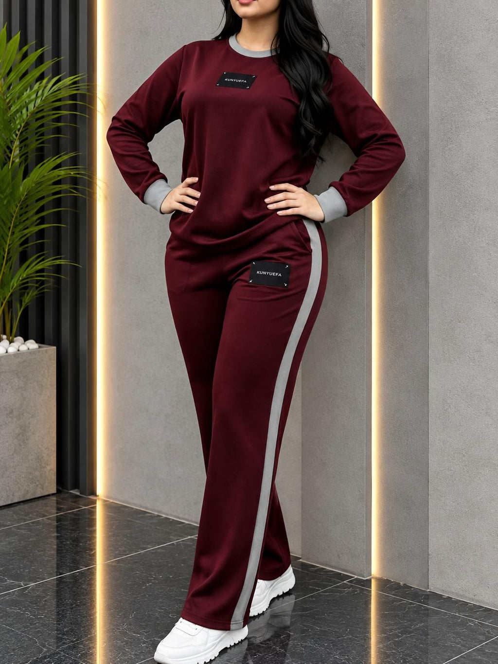 Maroon Elegant Round Neck Fleece Winter Co-Ord Set