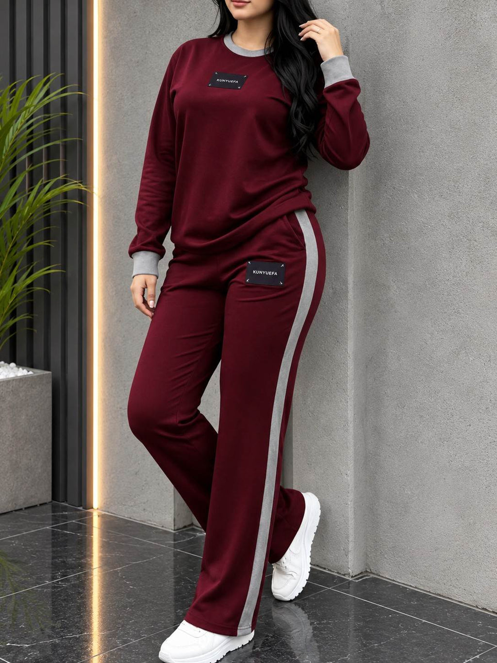 Maroon Elegant Round Neck Fleece Winter Co-Ord Set
