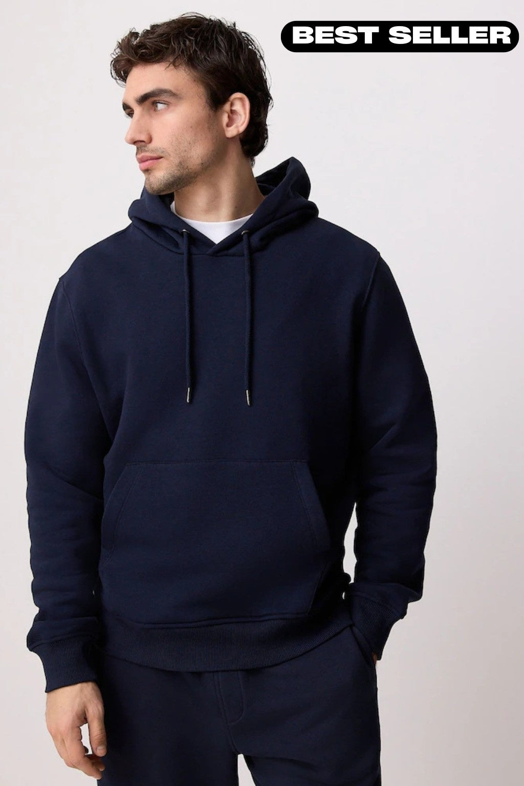 Navy Blue Basic Kangaroo Hoodie for Men