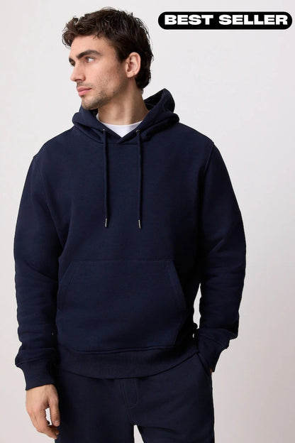 Navy Blue Basic Kangaroo Hoodie for Men