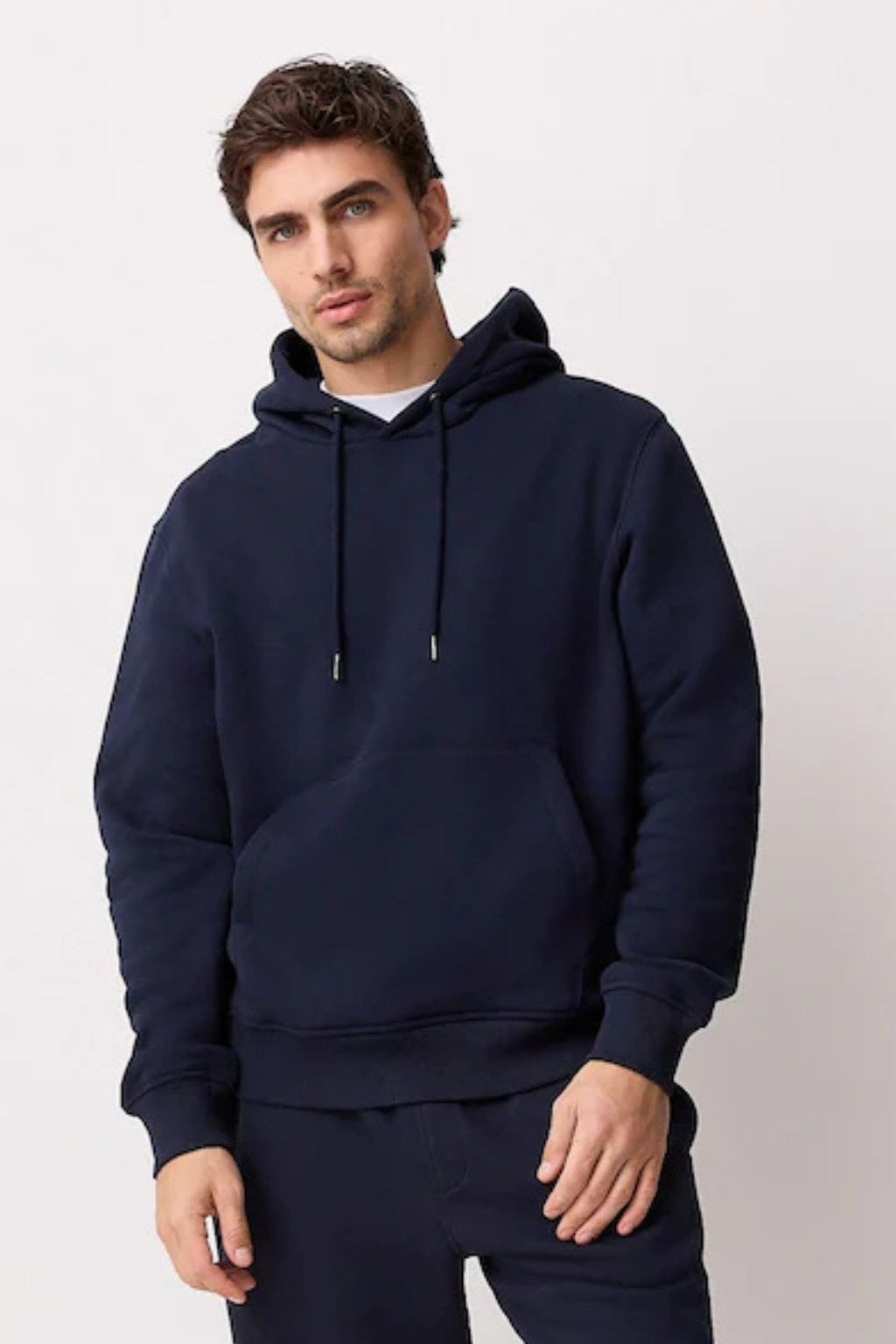 Navy Blue Basic Kangaroo Hoodie for Men