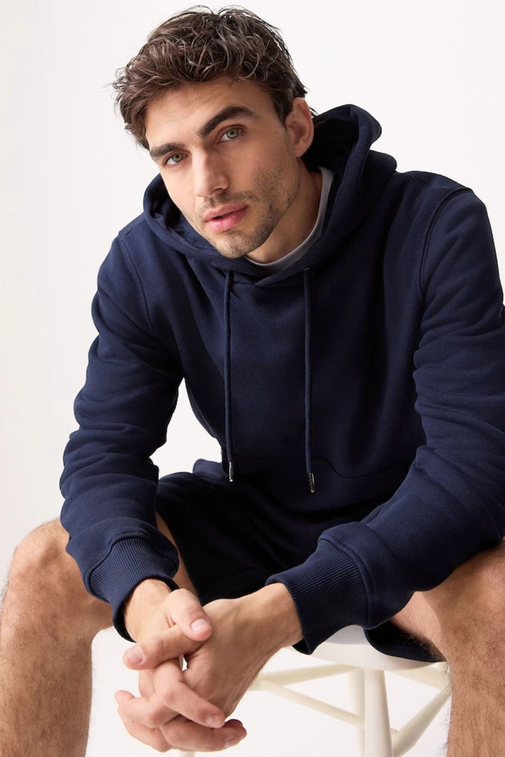 Navy Blue Basic Kangaroo Hoodie for Men