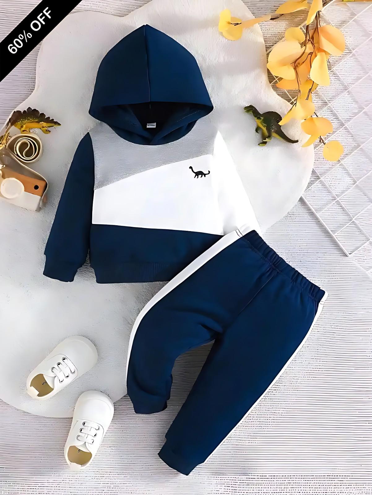 Navy Blue Panel Dinosaur Printed Kids Winter Suit (Each)