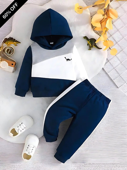 Navy Blue Panel Dinosaur Printed Kids Winter Suit (Each)