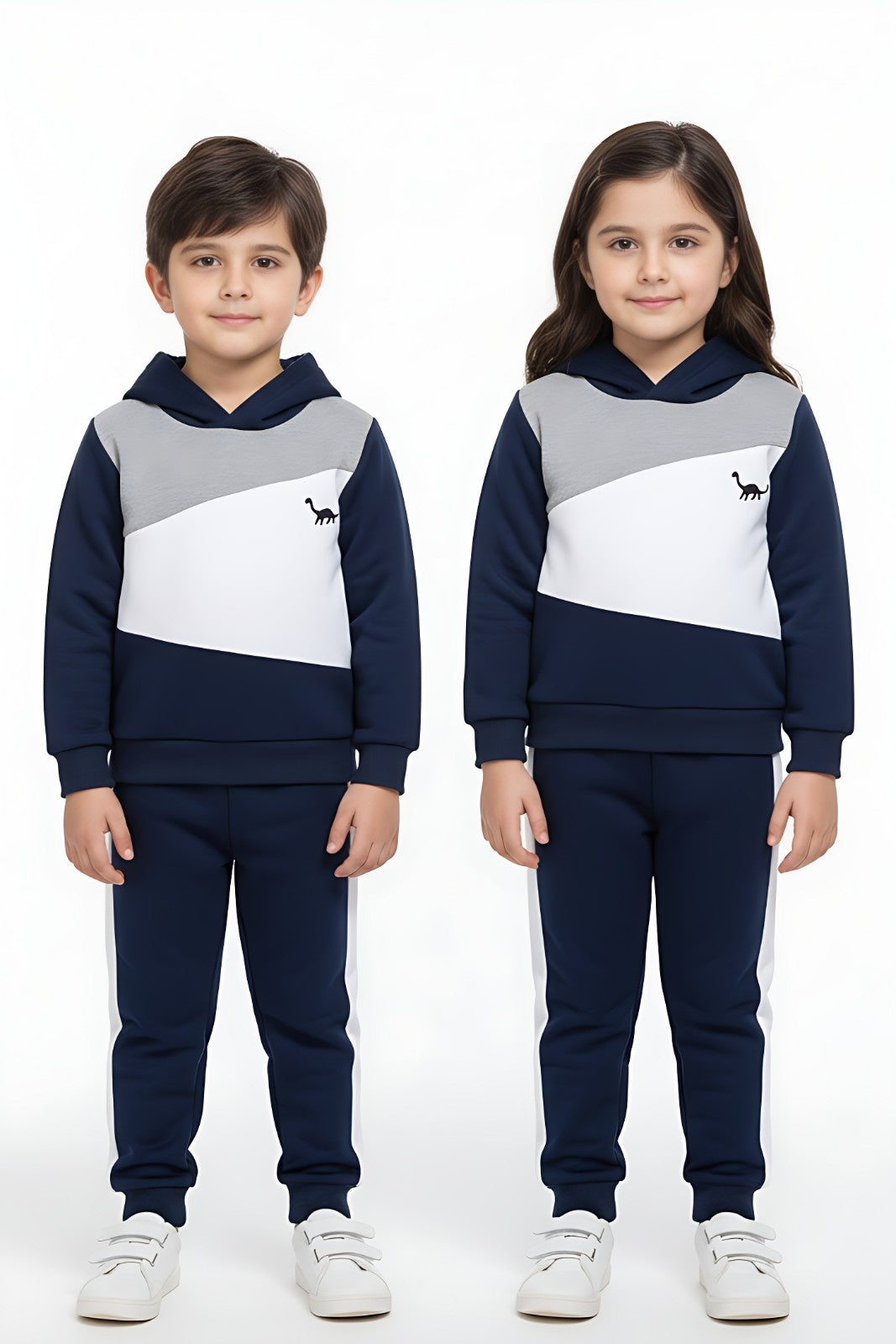 Navy Blue Panel Dinosaur Printed Kids Winter Suit (Each)