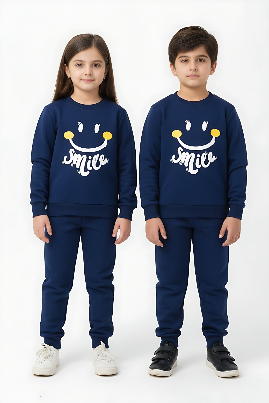 Navy Blue Smiley Printed Kids Winter Suit (Each)