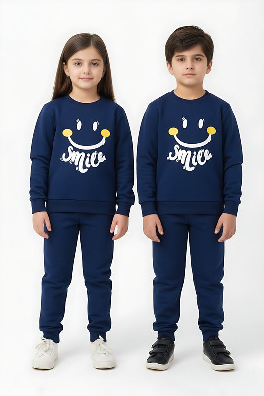 Navy Blue Smiley Printed Kids Winter Suit (Each)